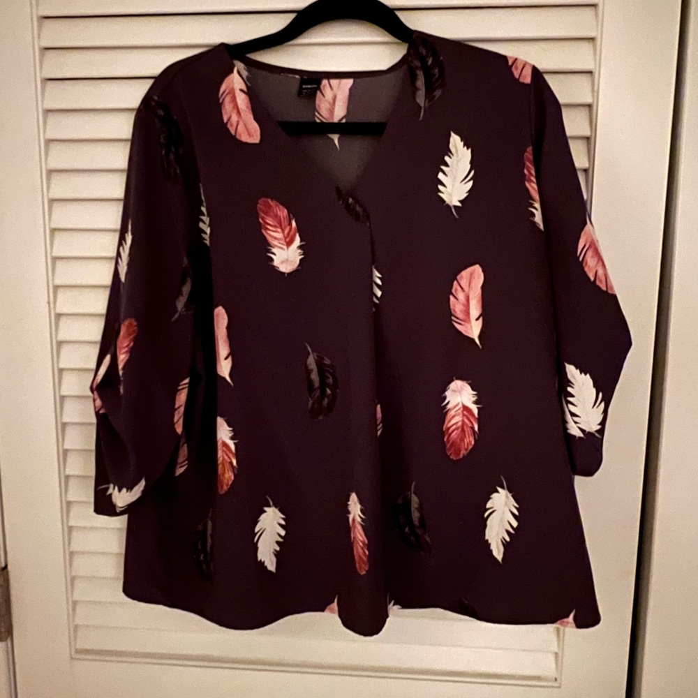 Red Boxy 3/4 Sleeve Blouse Relaxed Fit